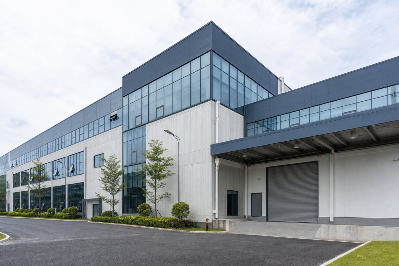 Modern Zoryra Precision factory exterior with glass facade in Dongguan